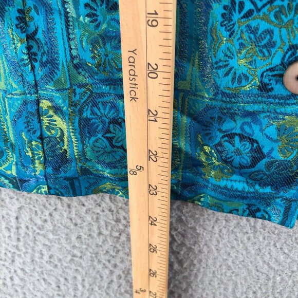 Chicos Jacket Womens 0 US 4 Green Blue Floral Silk Blend Button Asian Shimmer - Picture 8 of 9